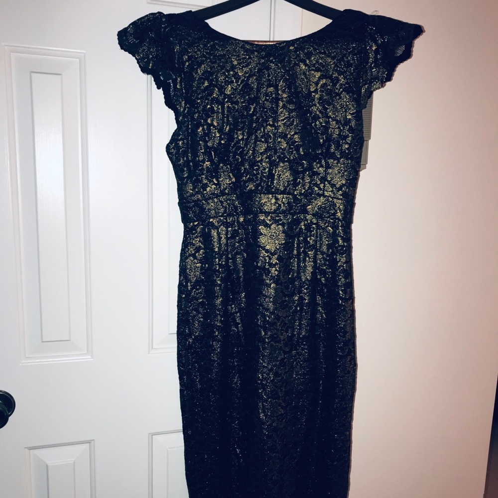 Allen B. gorgeous black & metallic gold dress